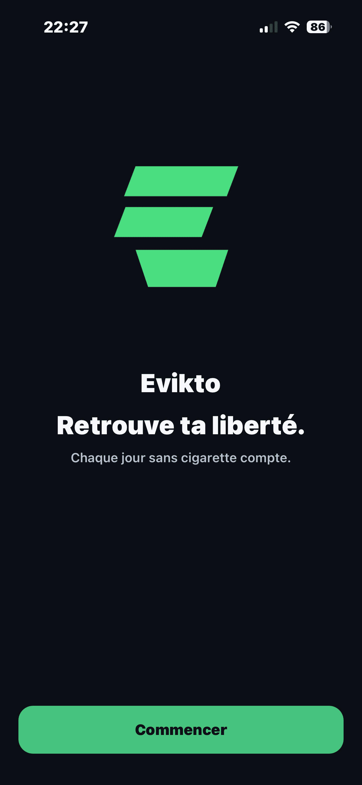 Capture d’écran Evikto - écran d’introduction