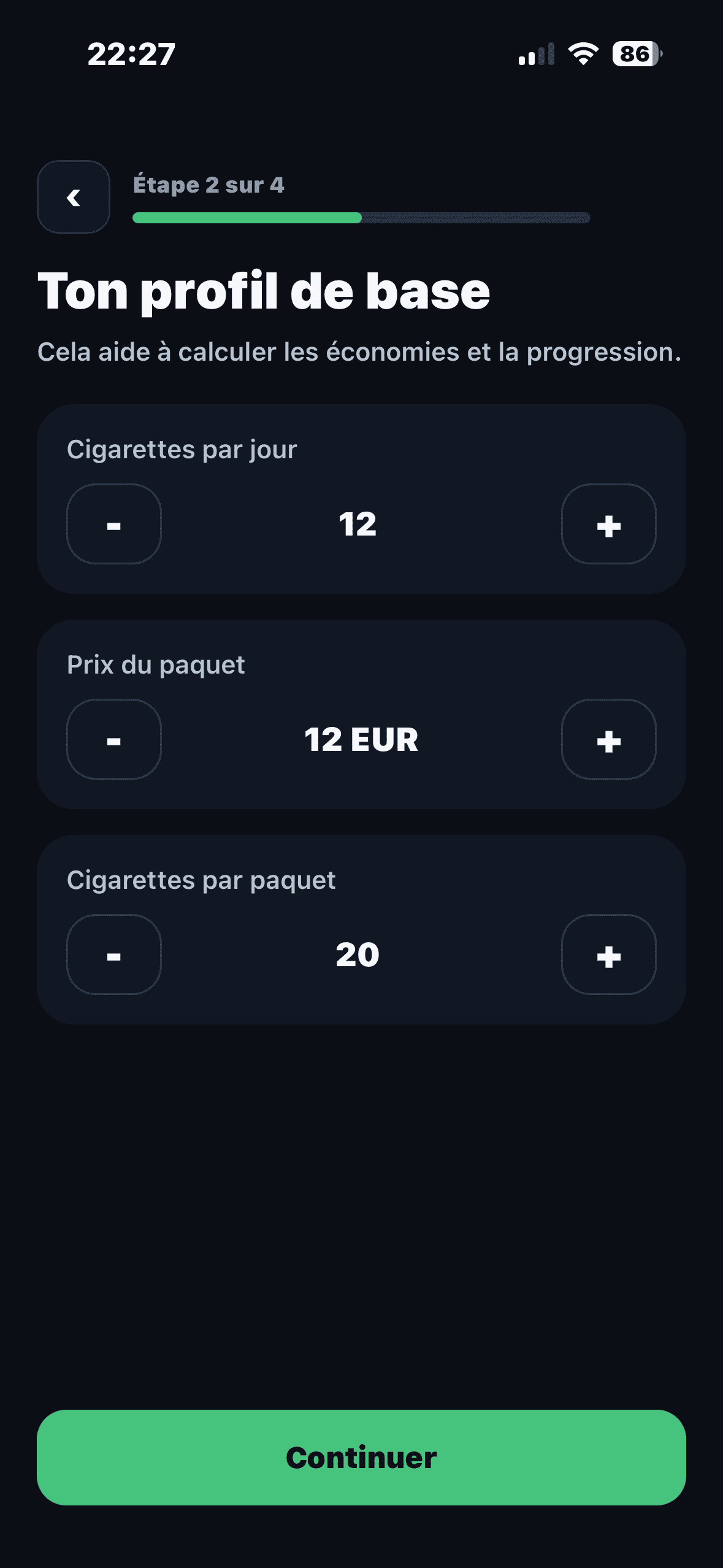 Capture d’écran Evikto - profil de base